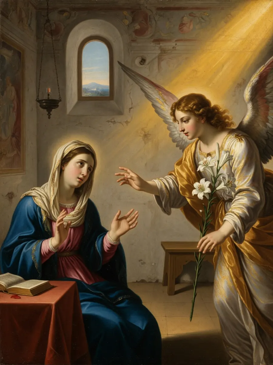 O anjo Gabriel saúda a Virgem Maria na Anunciação