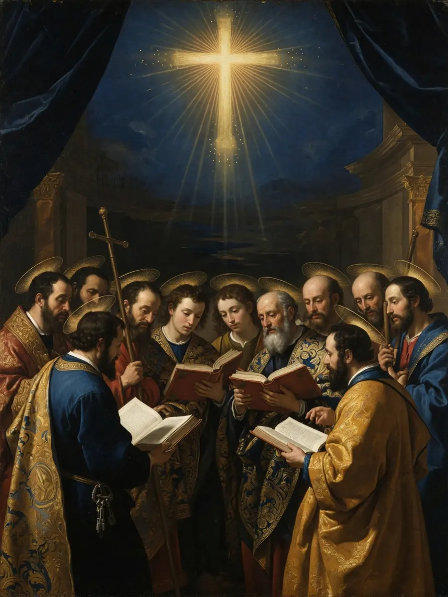Os apóstolos reunidos na profissão da fé da Igreja