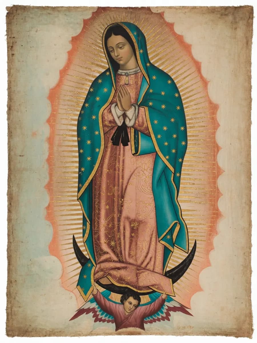 Nossa Senhora de Guadalupe, com manto azul-estrelado sobre a lua crescente