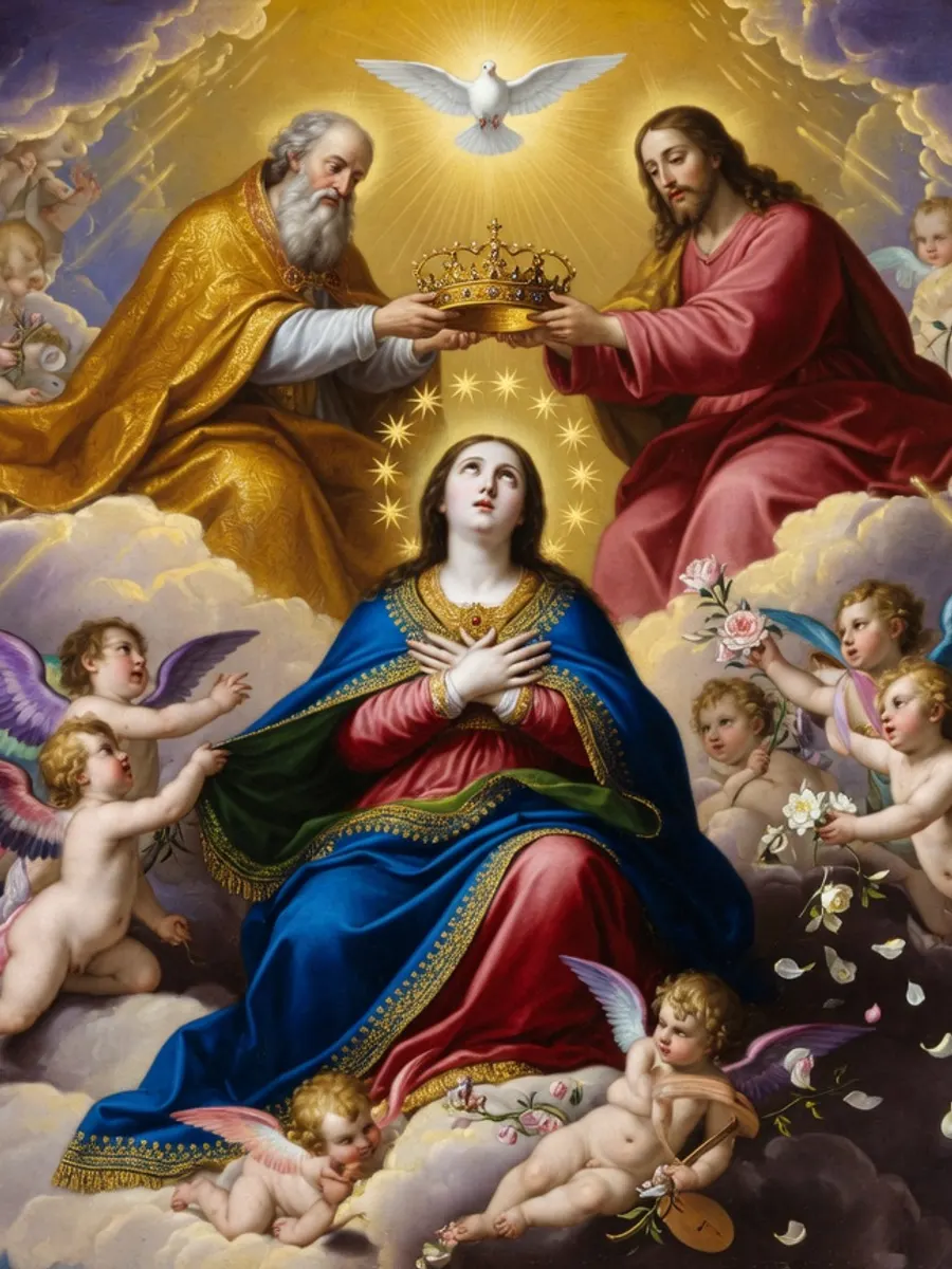 Nossa Senhora coroada como Rainha do Céu, entre anjos