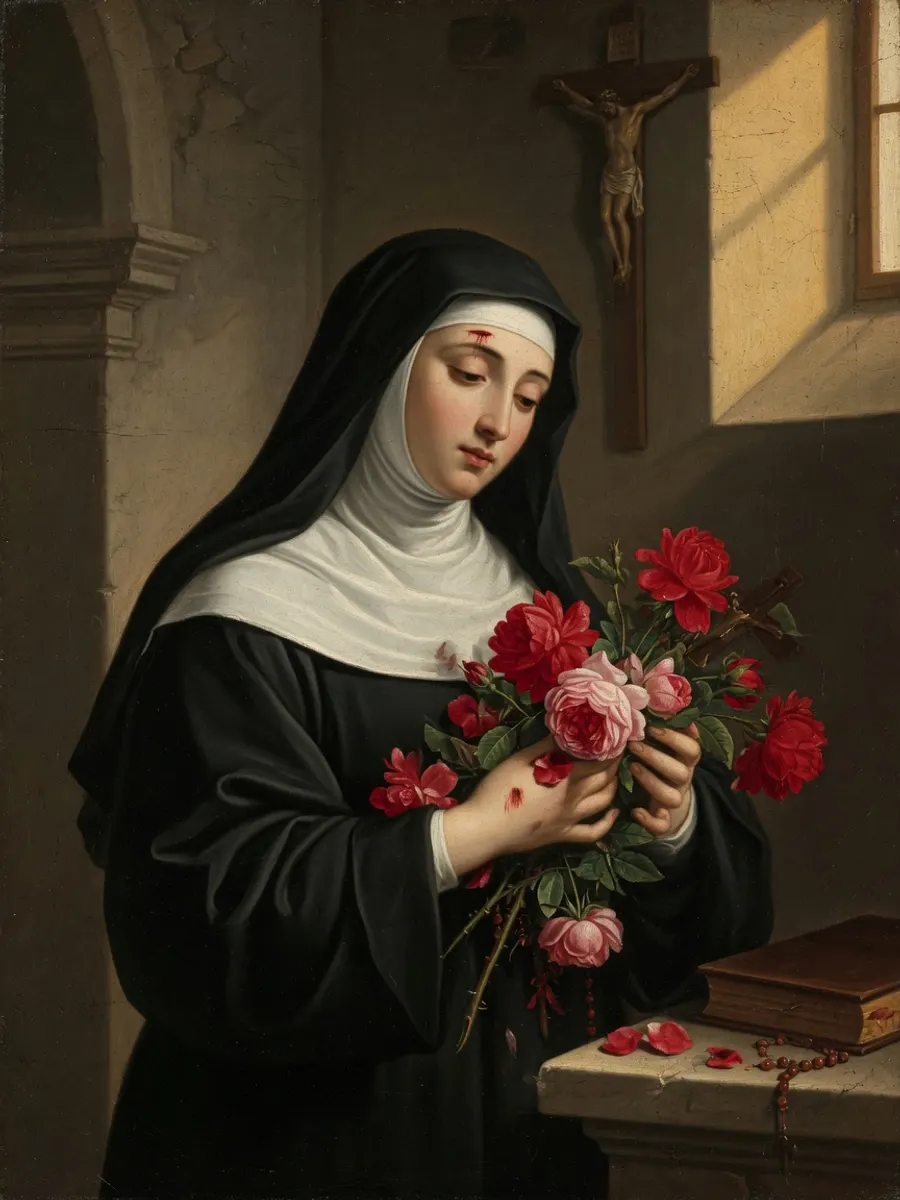 Santa Rita de Cássia, religiosa agostiniana, com rosas nas mãos