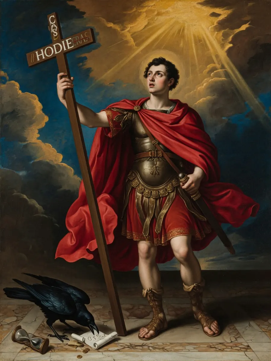 Santo Expedito, soldado romano, com a cruz na mão