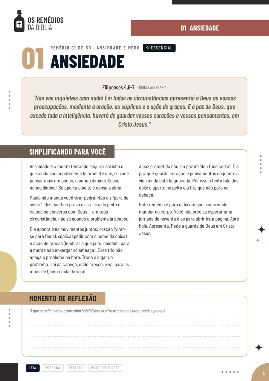 Página do Remédio 01, Ansiedade, com Filipenses 4,6-7